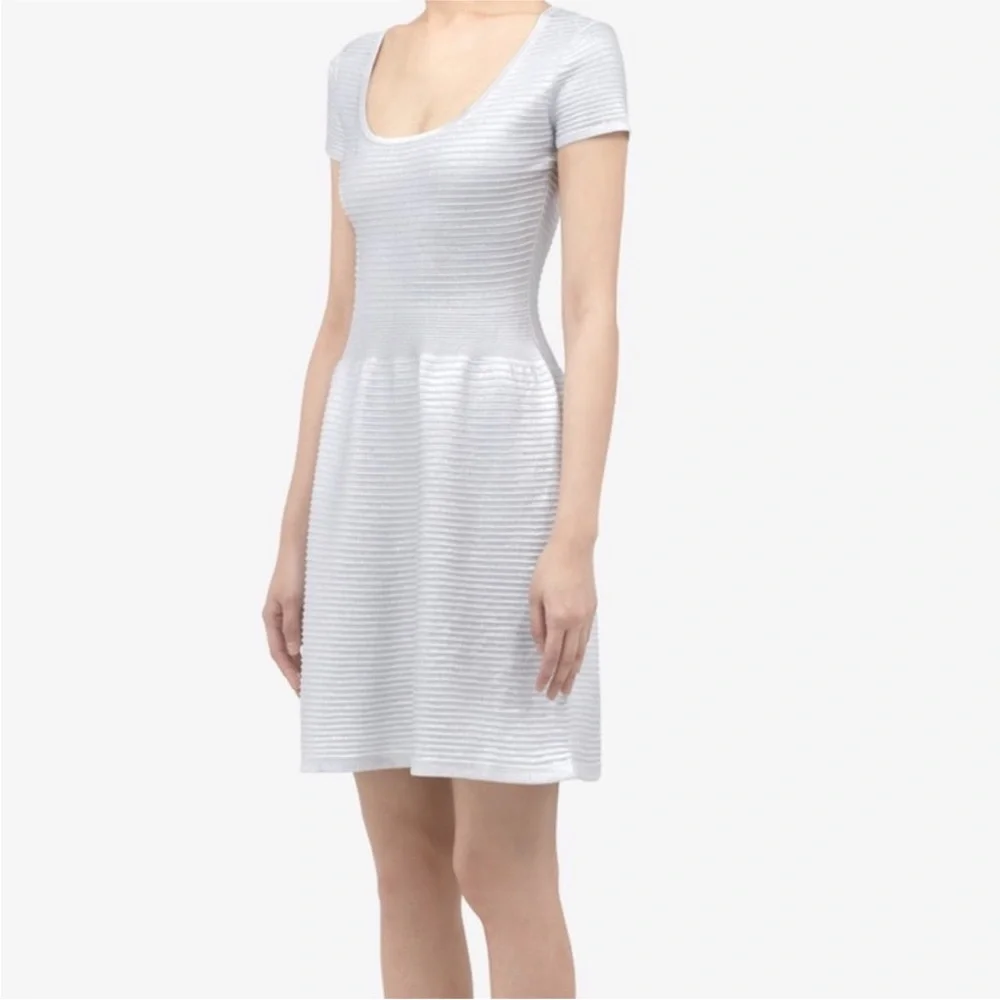 Sandro Short Sleeve Metallic Fit and Flare Dress
